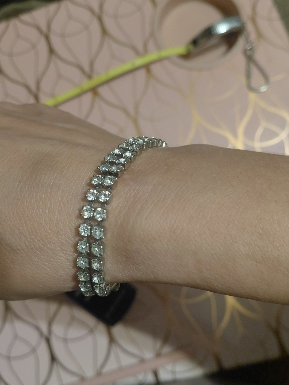 Authentic Vintage WEISS Double Row Rhinestone Tennis Bracelet Fold Over Clasp
